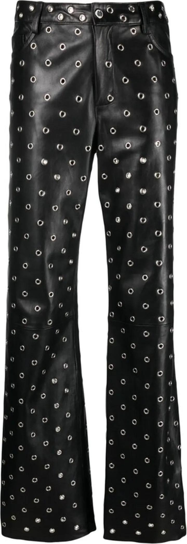 Eyelet-Embellished Leather Trousers