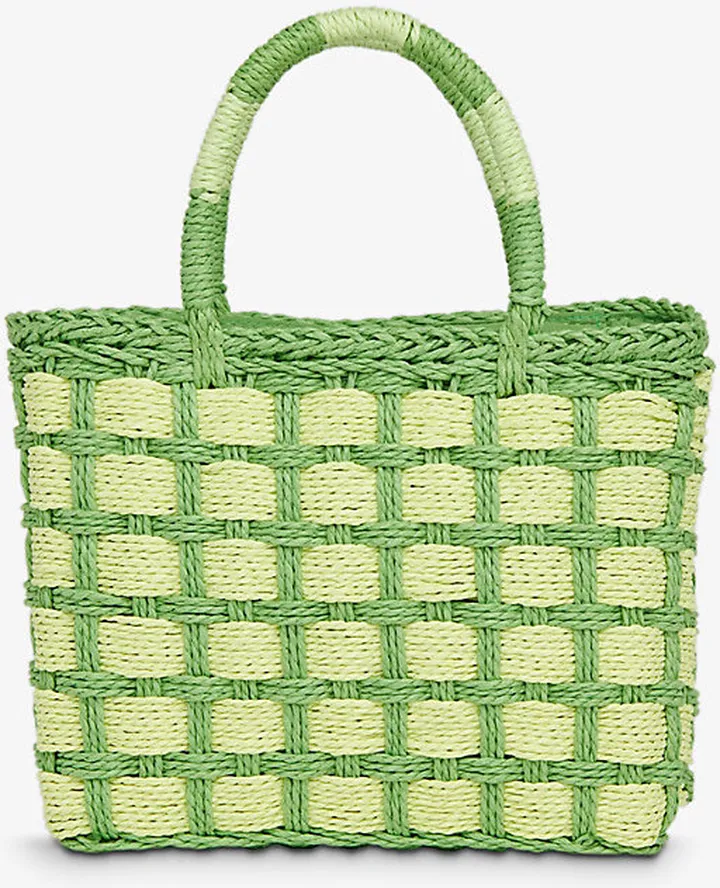 Womens Green Tillie Checkerboard Straw Tote bag