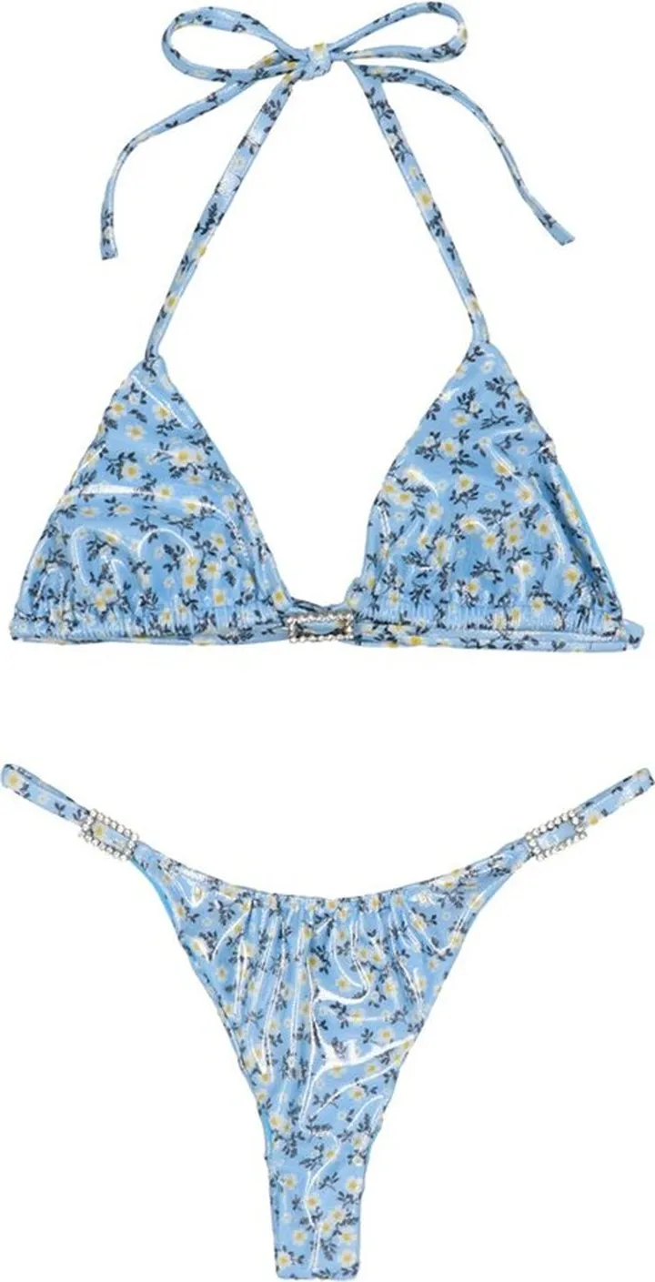 Alessandra Rich Floral Printed Laminated Bikini Set