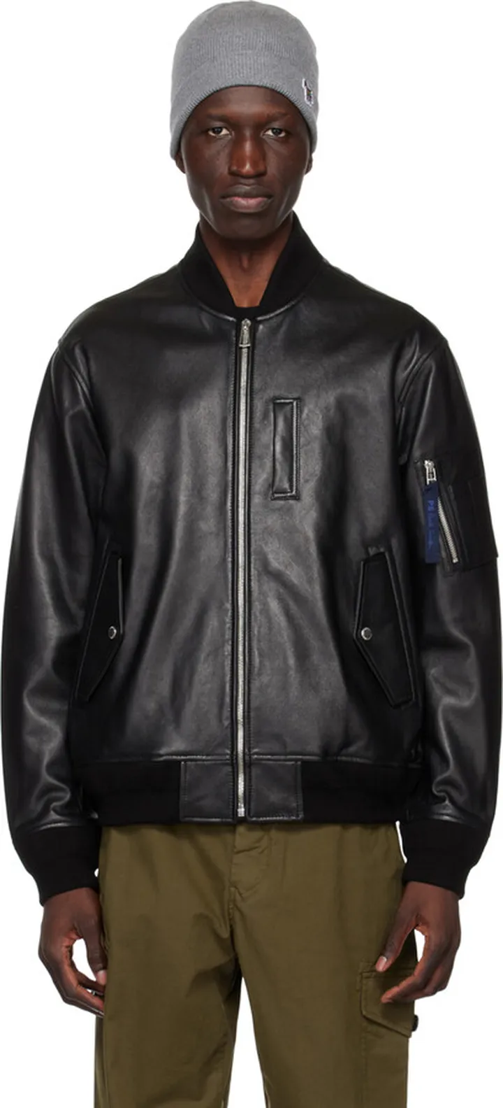 PS by Paul Smith Black Bomber Leather Jacket