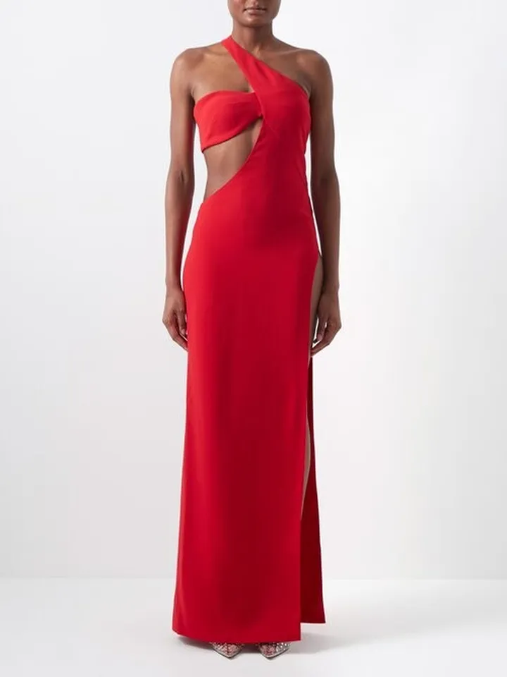 Asymmetric Cutout Crepe Dress