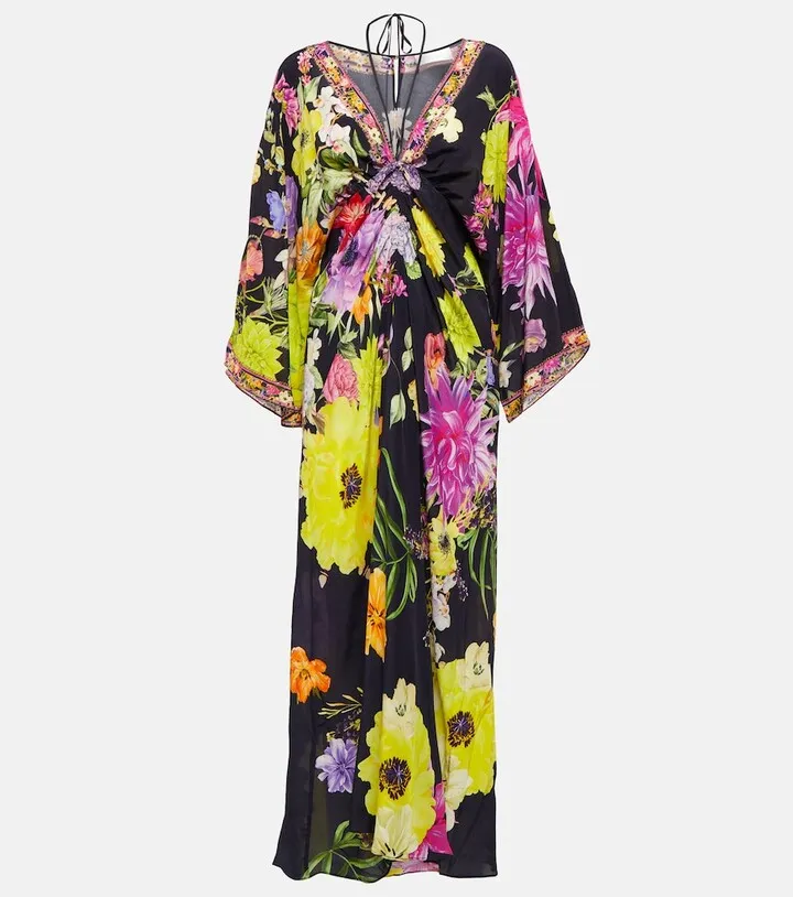 Floral embellished silk maxi dress
