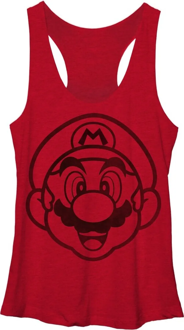 Women's Nintendo Mario Outline Racerback Tank Top - Red Heather - X Large