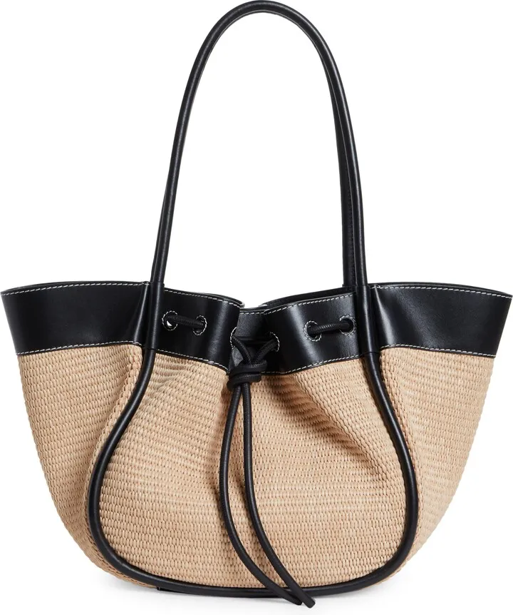 Ruched Raffia & Leather Tote