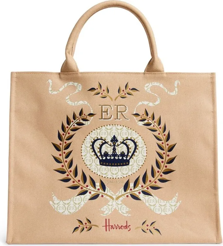 Harrods Large Cotton Queen Elizabeth Ii Commemorative Tote Bag