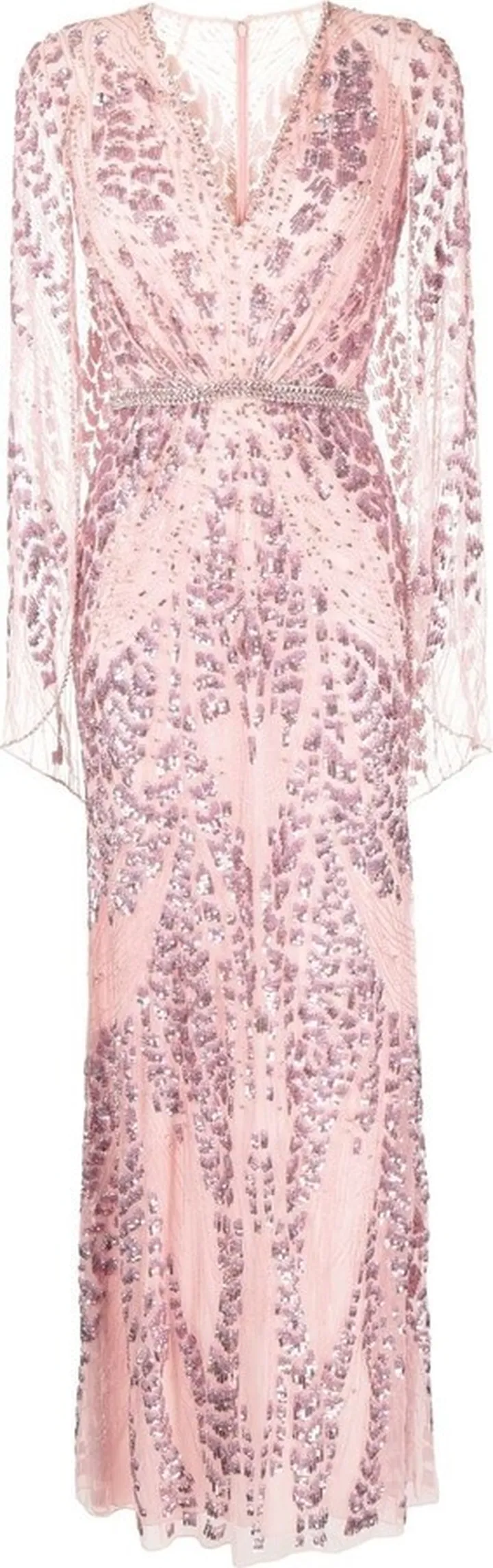 sequin-embellished V-neck cape gown