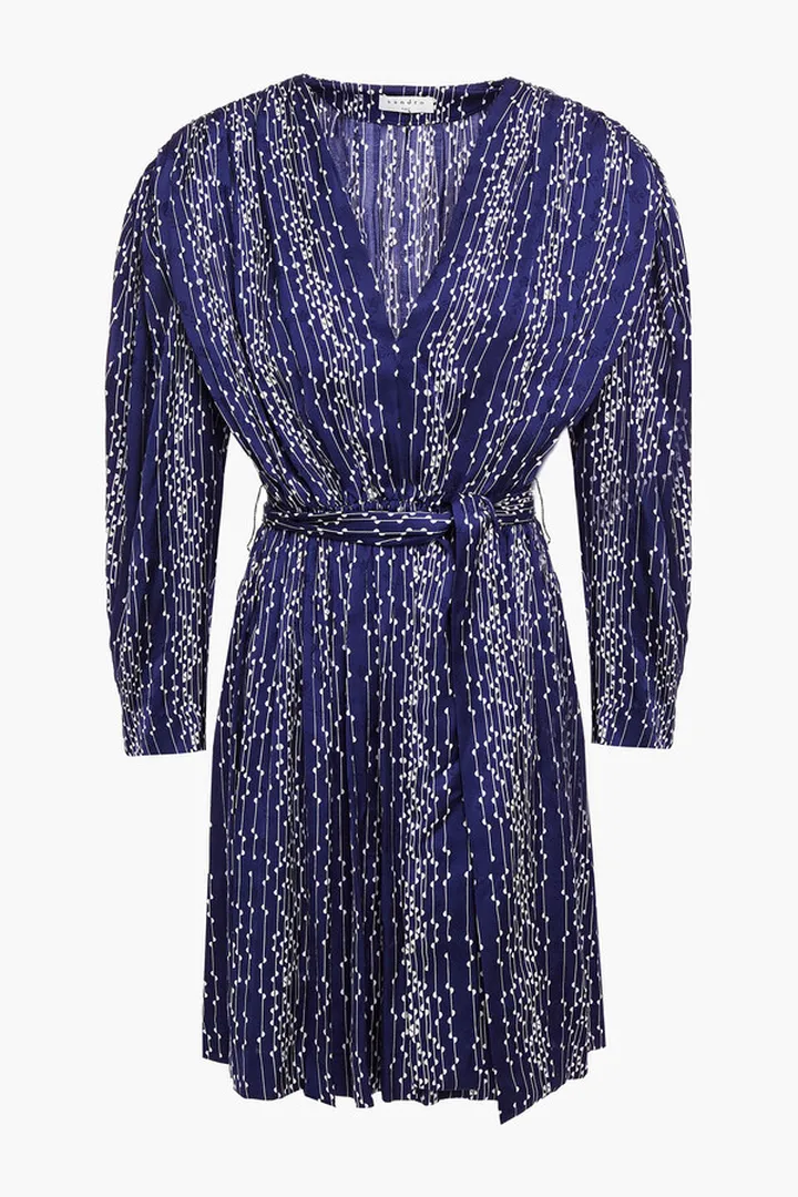 Angel gathered printed satin-jacquard mini dress