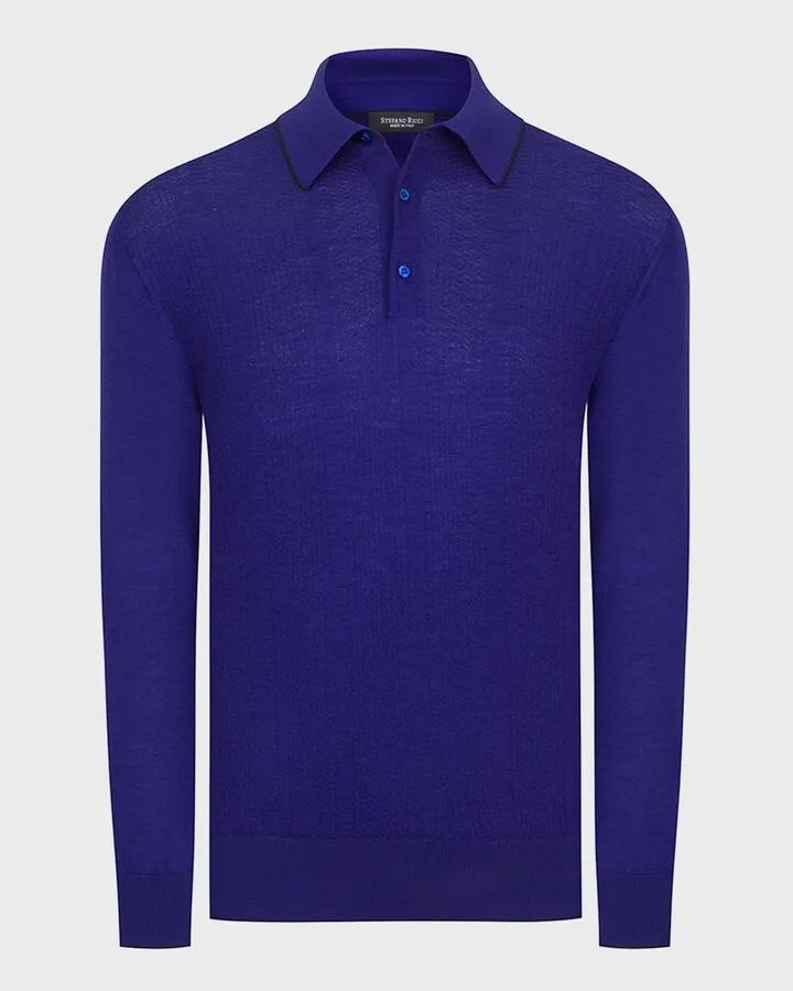 Men's Solid Cashmere-Silk Polo Sweater