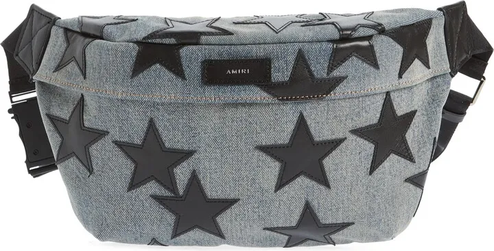 Leather Stars Appliqué Denim Belt Bag