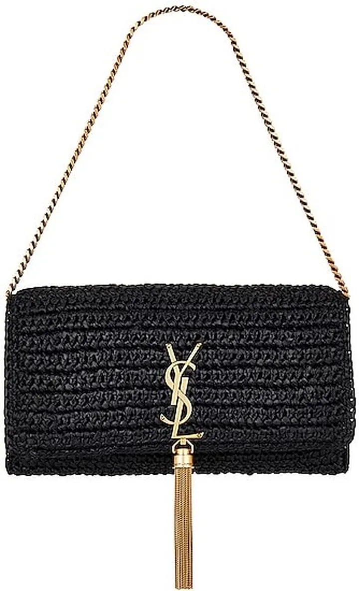 Saint Laurent Kate Raffia Shoulder Bag in Black