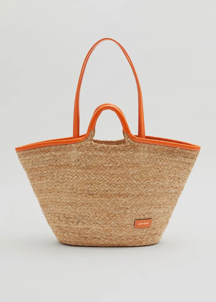 Leather Trimmed Straw Tote