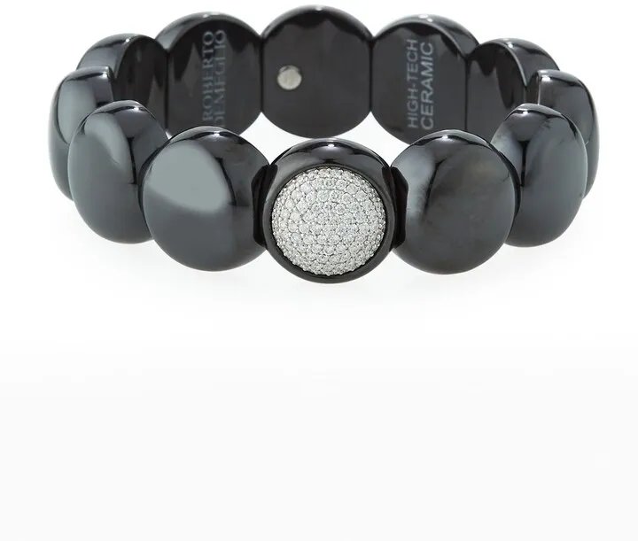 Dama Matte Black Ceramic Beaded Bracelet with White Diamonds