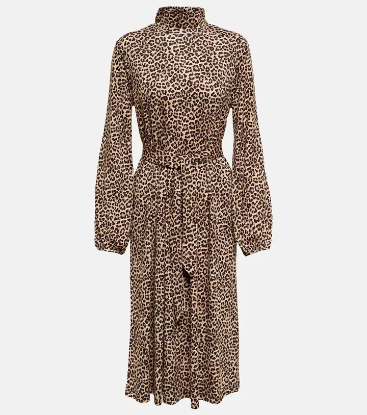 Dorothea leopard-print high-neck midi dress