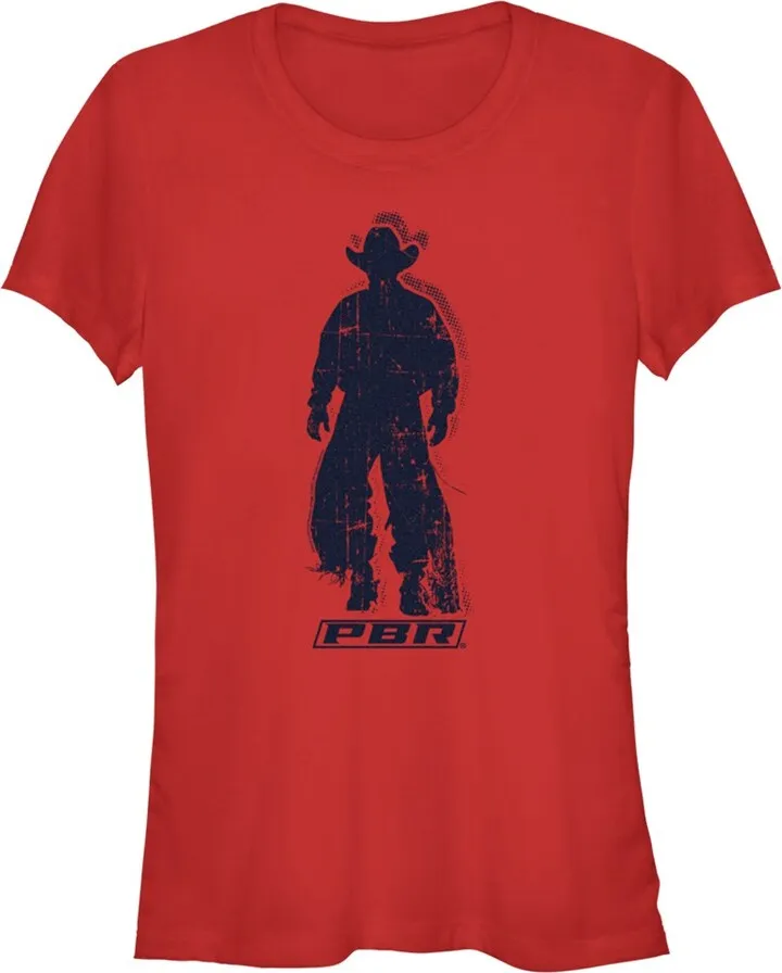 Junior's Professional Bull Riders Distressed Cowboy Silhouette T-Shirt - Red - Medium