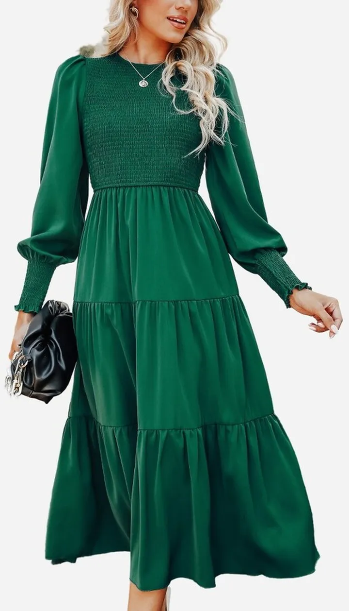 Women's Smocked Tiered Hem Midi Dress - Cupshe-M-Green