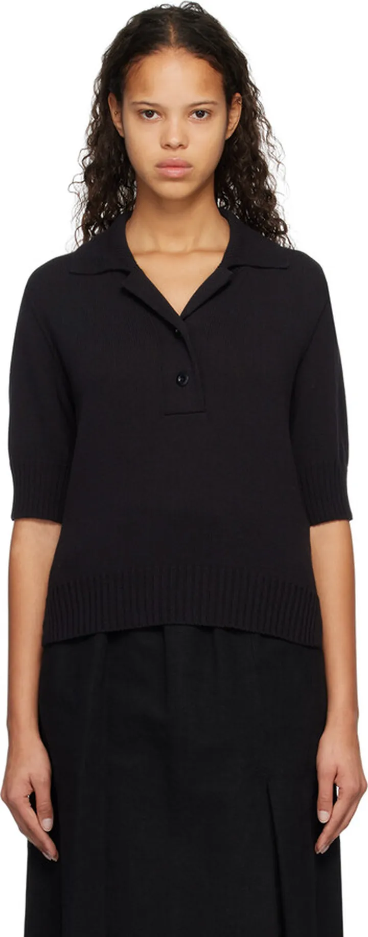 Margaret Howell Black Wide Placket Polo