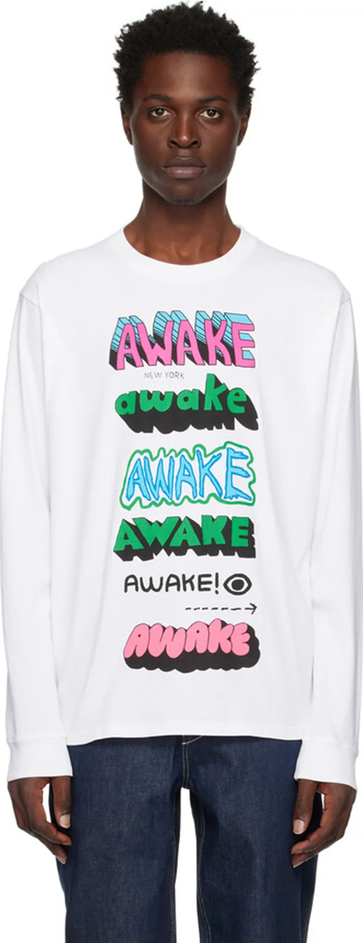 Awake NY White Printed Long Sleeve T-Shirt