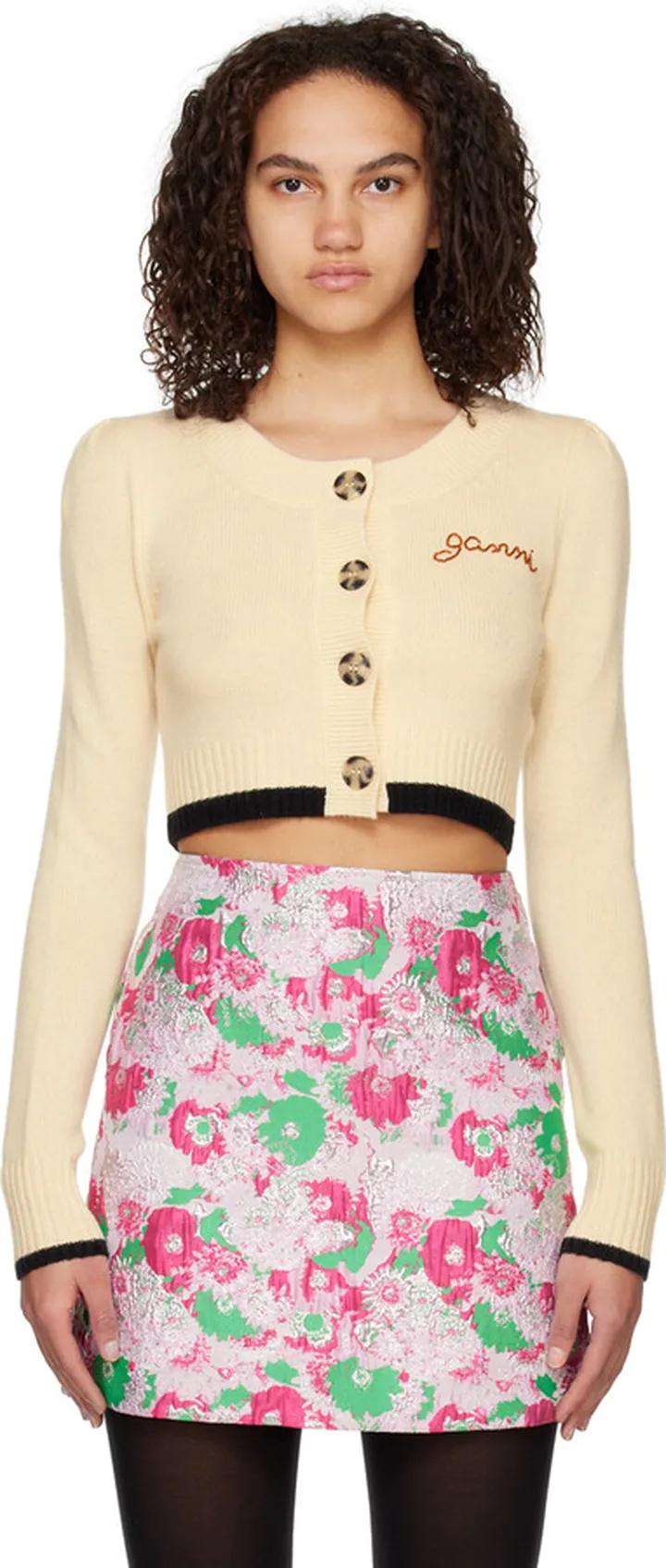 GANNI Off-White Beaded Cardigan