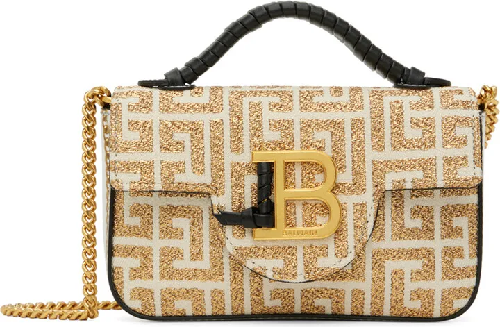 Balmain White & Gold Mini B-Buzz Bag