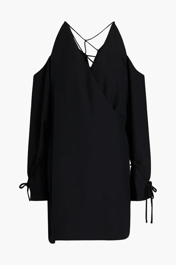 Lebeca cold-shoulder wrap-effect crepe mini dress