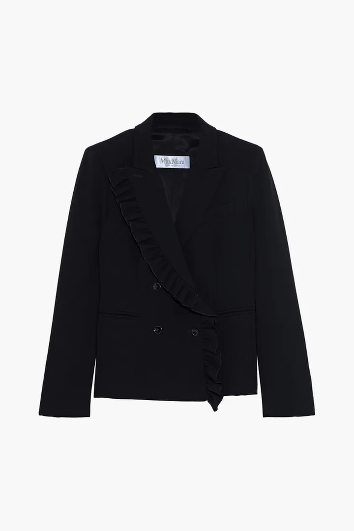 Colomba double-breasted ruffle-trimmed cady blazer