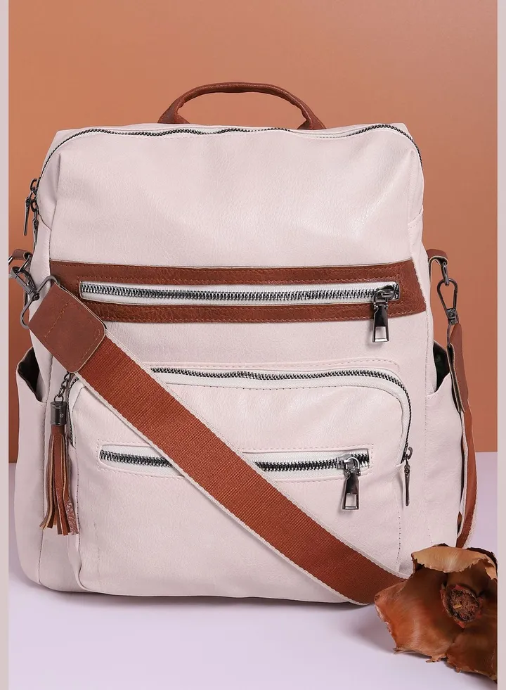 Solid Casual Backpack with Zip Lock For Women