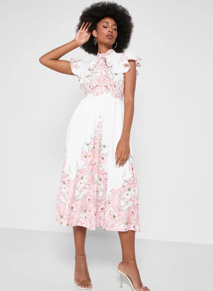 Ruffle Sleeve Printed Dress