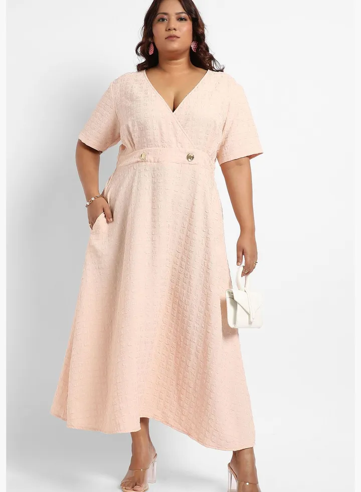 Solid V Neck Short Sleeve Dress