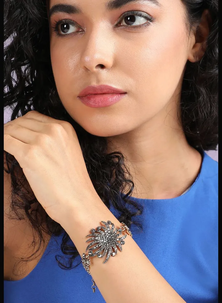 Gold Plated Designer Stone Party Wear Bracelet For Women