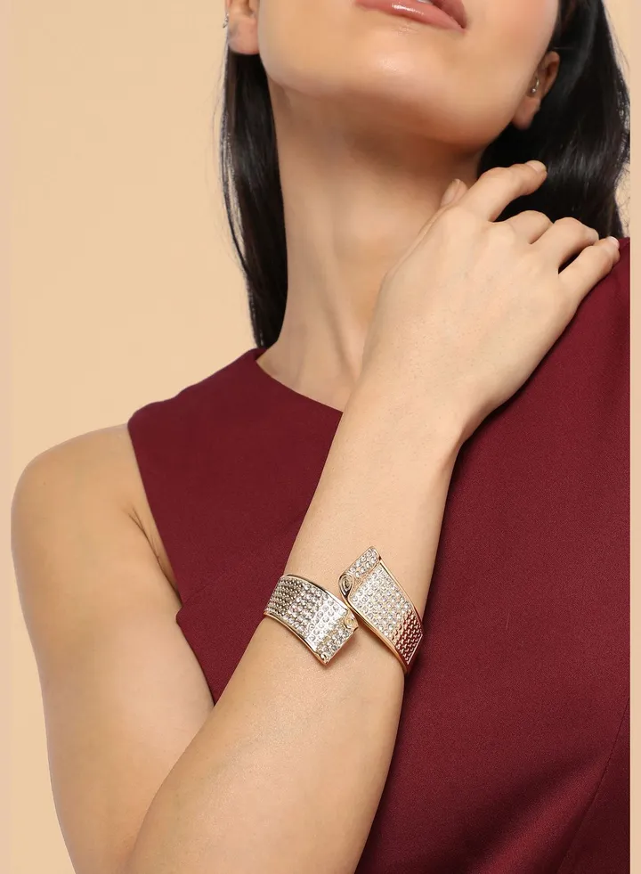 Gold Plated Designer Stone Party Wear Bracelet For Women
