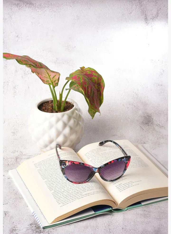 Women Black Lens Black Cateye Sunglasses