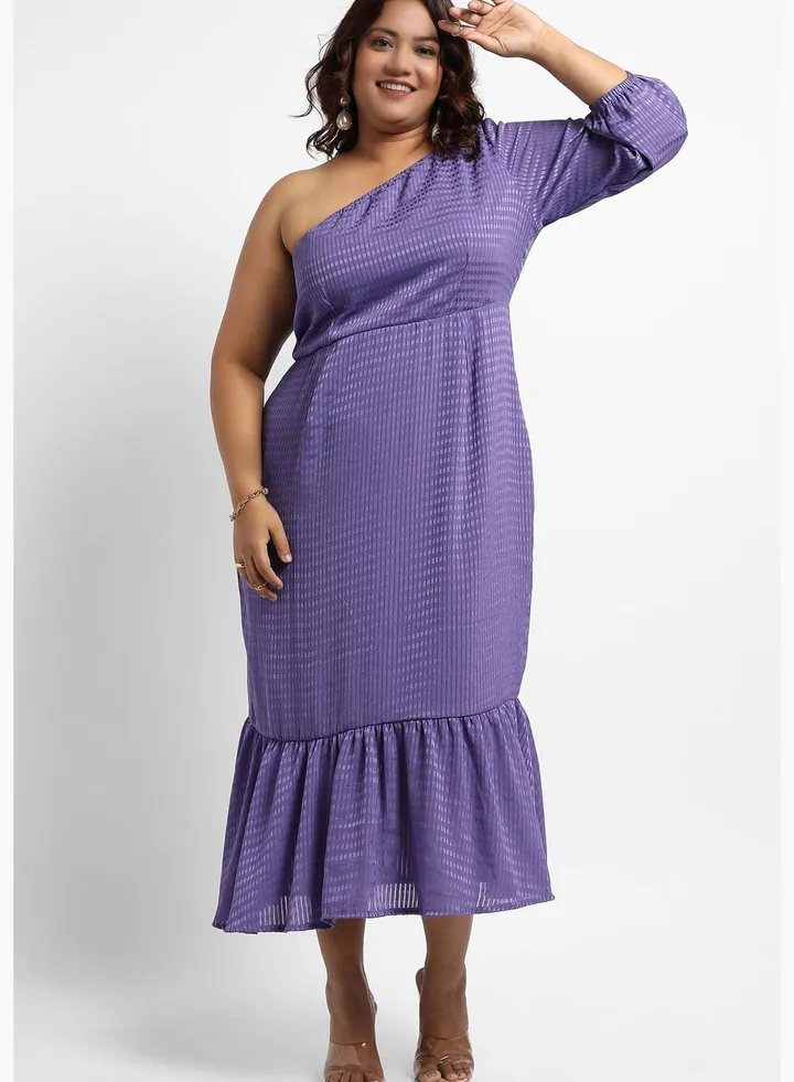 Solid One-Shoulder Short Sleeve Dress