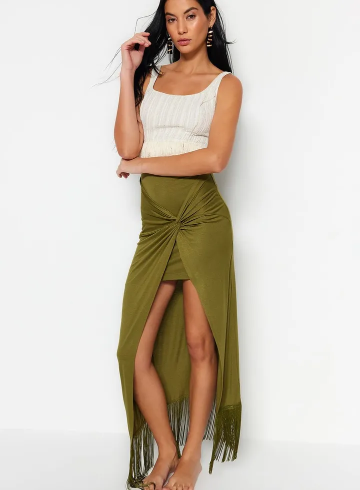Fringe Detail Knitted Skirt