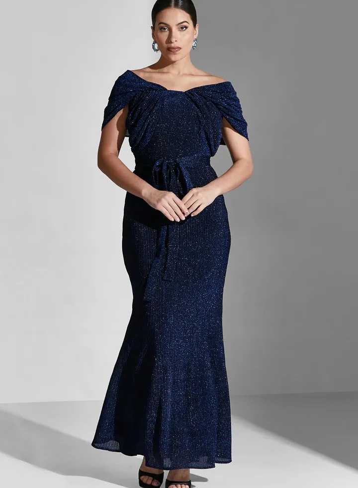 Lama Off Shoulder Shimmer Dress