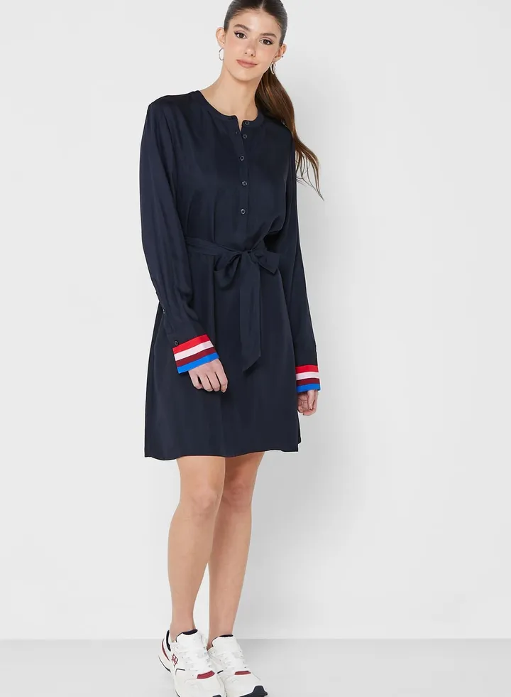 Stripe Detail Belted Dress