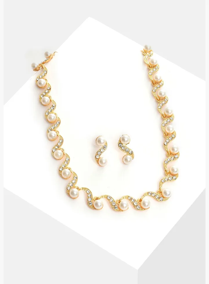 Gold Plated Pearl Necklace and Earring Set Jewellery Set