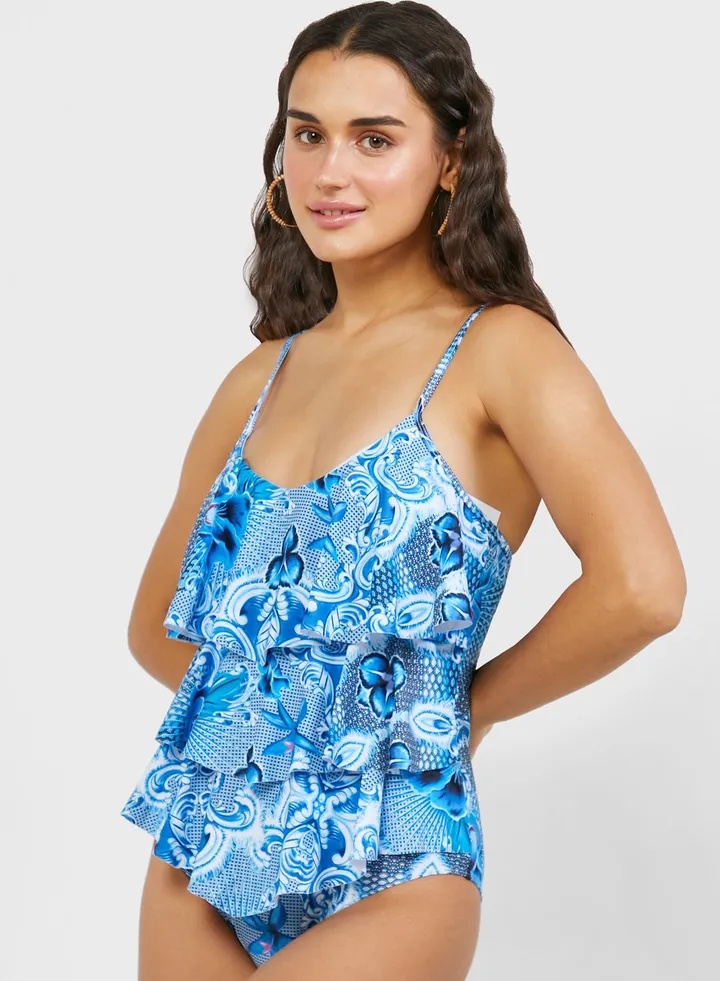 Printed Ruffled Swimsuit
