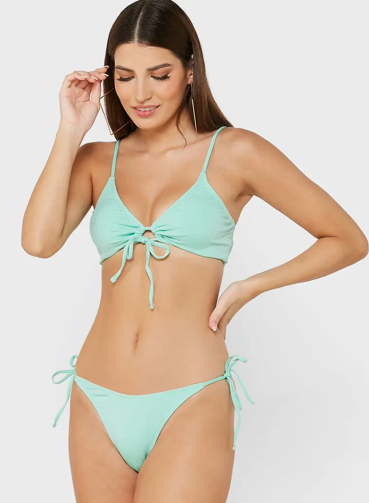 Ribbed Tie Detail Bikini