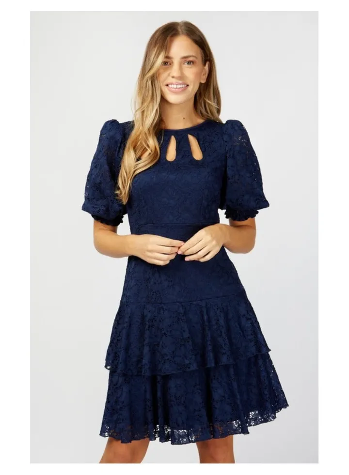 Little Mistress Navy Lace Tiered Mini