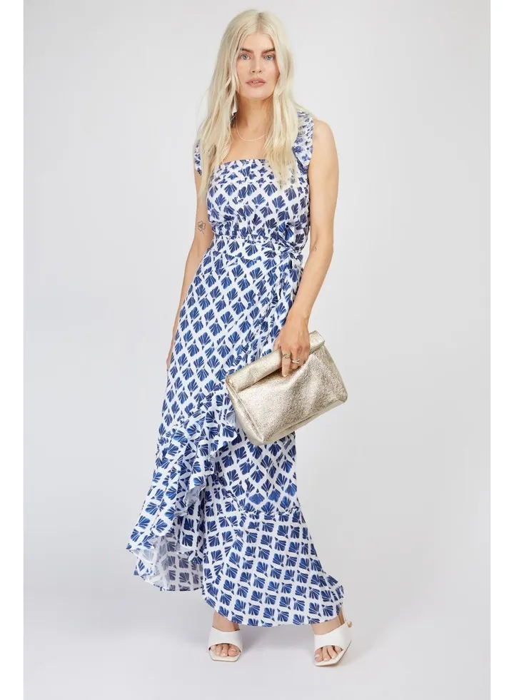 Little Mistress Blue Print Wrap Skirt