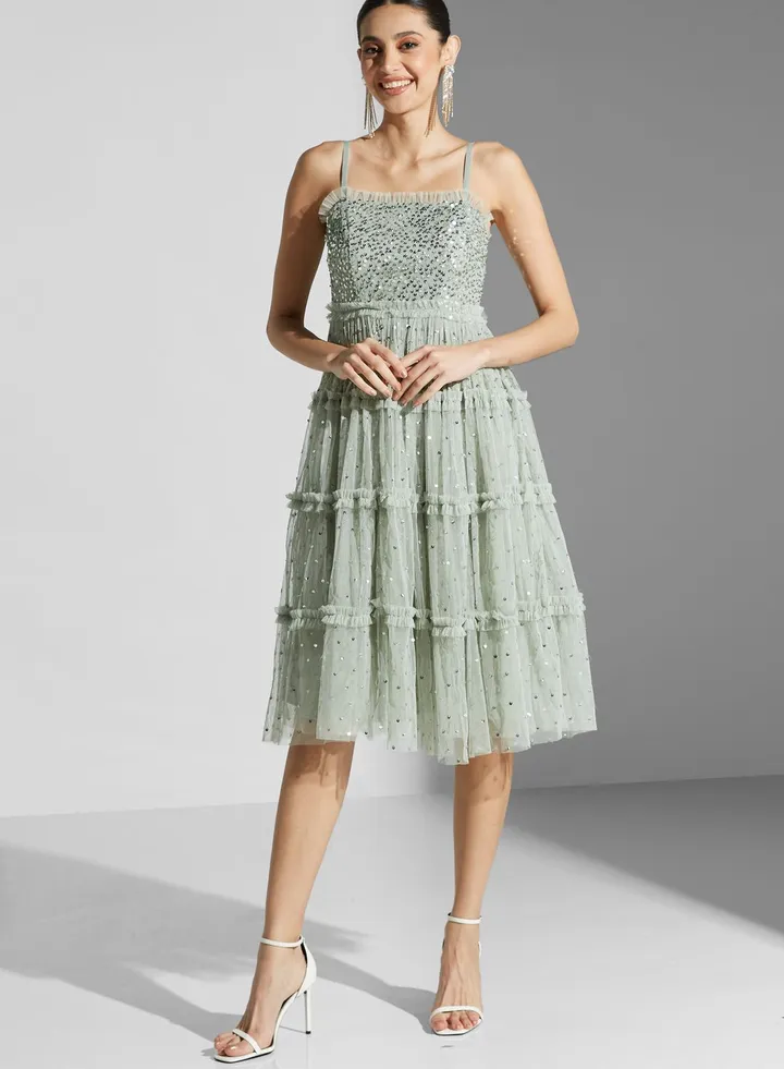 Strappy Embellished Ruffle Dress