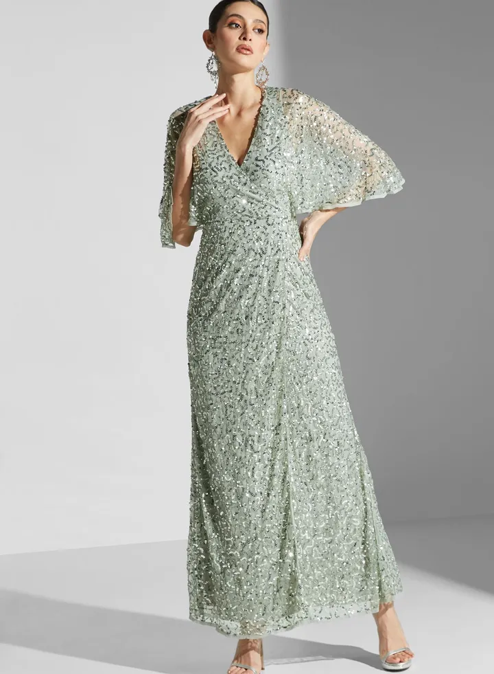 Cape Sleeve Sequin Dress