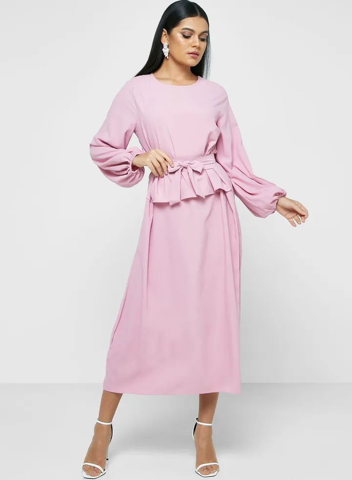Puff Sleeve Belted Dress