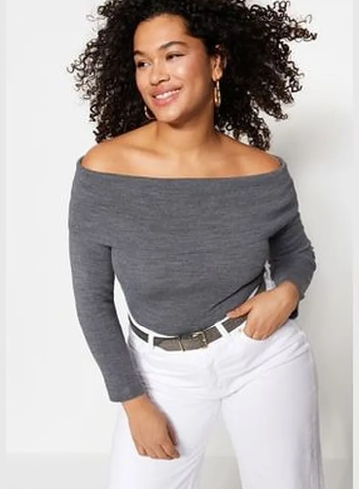 Anthracite Carmen Collar Knitwear Sweater TBBAW23AN00089