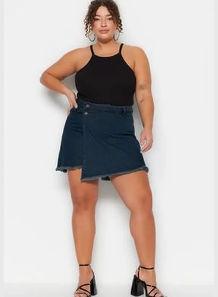 Dark Blue High Waist Skirt With Tassels Shorts Skirt TBBSS23AP00008
