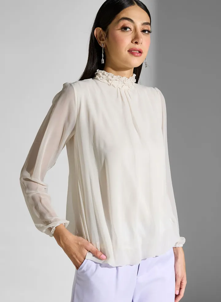 Crew Neck Frill Sleeve Top