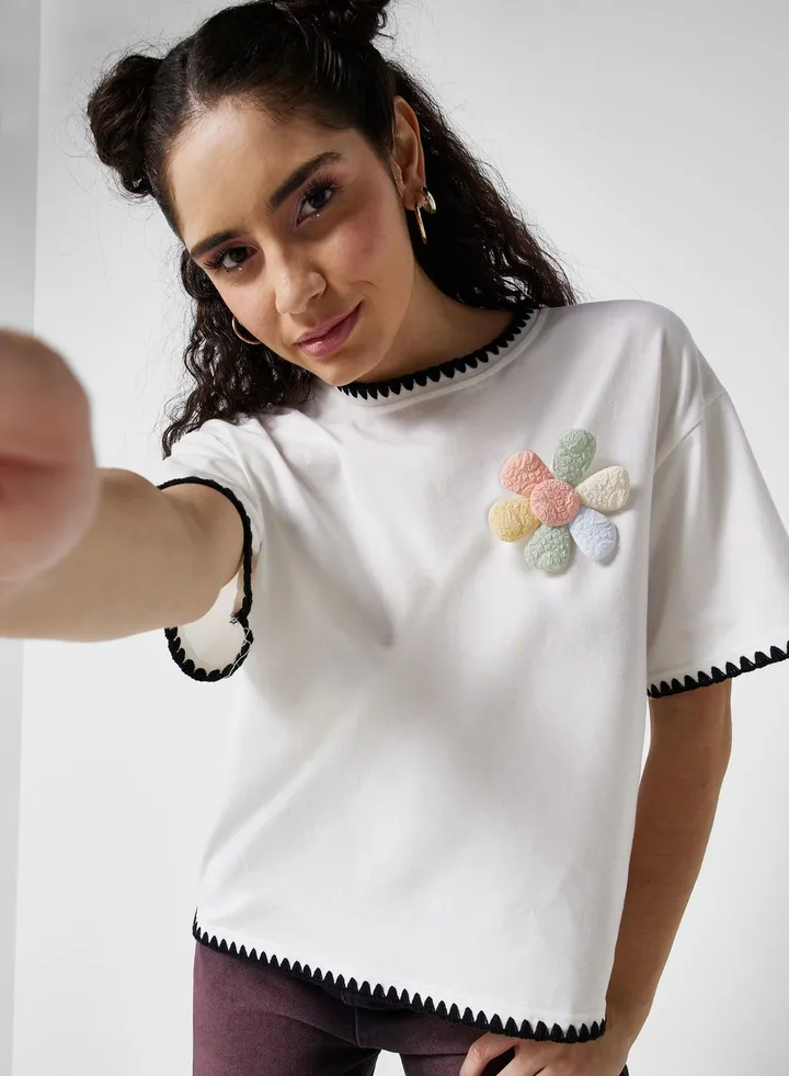 Flower Detail T-Shirt
