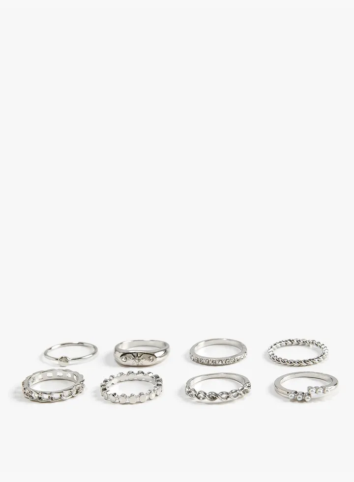 Ring Set 8 Pack Metal Thin Textured