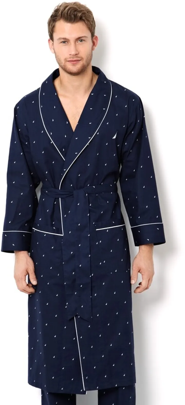 Nautica Men's Signature Light Weight J-Class Logo Woven Robe