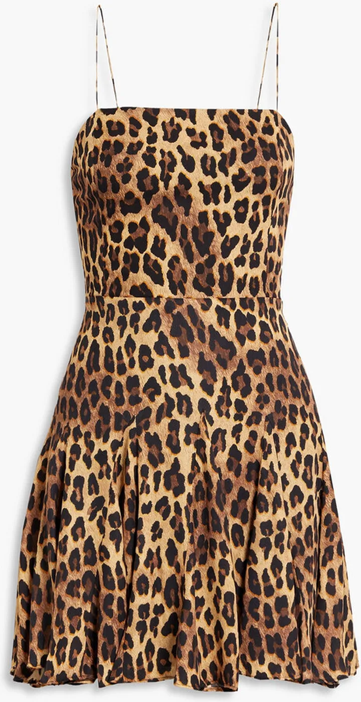 Ginny pleated leopard-print crepe mini dress